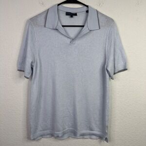 Patrick Assaraf Polo Shirt Mens L Blue Merino Wool Blend Knit Luxury Minimalist